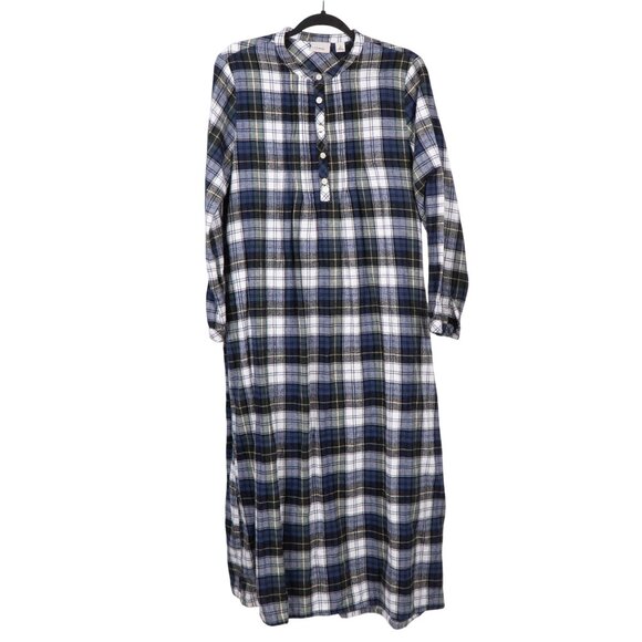 L.L.Bean Other - L.L.Bean Flannel Nightgown S Womens Plaid Long Buttons Blue White Green Cotton